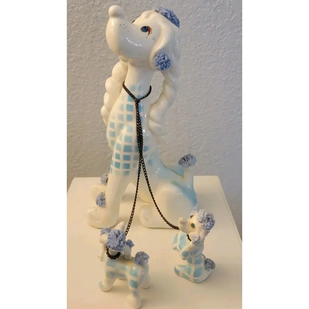 Vtg. 50s Kreiss & Company Poodle w/Puppies on Chain Leash Made in Japan - Picture 6 of 16